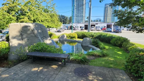 outdoor pond and rest area at Mini Mall Storage North Vancouver