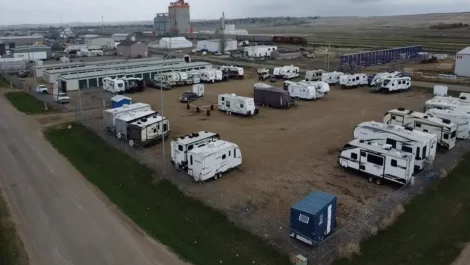aerial view of rv parking at storage facility