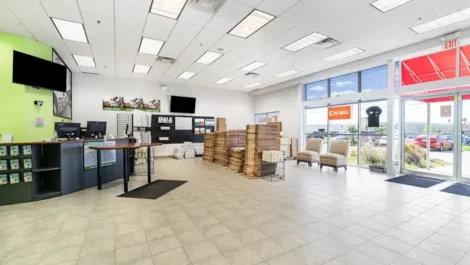 clean indoor customer service space with moving supplies