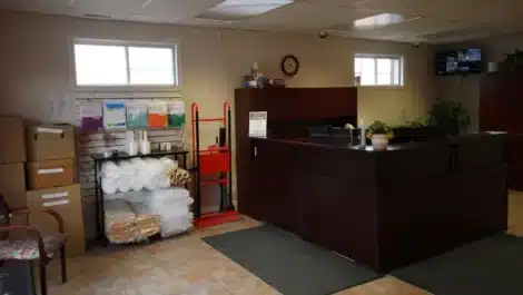 Customer service office with moving supplies