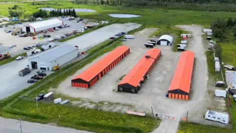 Nice aerial view of Timmins self storage facility