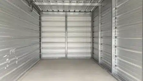 Inside a large self storage unit at self storage facility