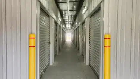 clean, well lit hallway of storage facility