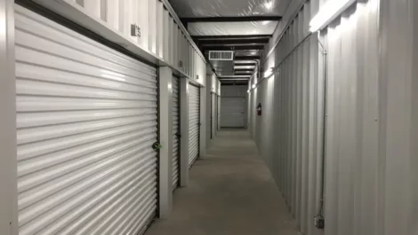 well lit self storage hallway