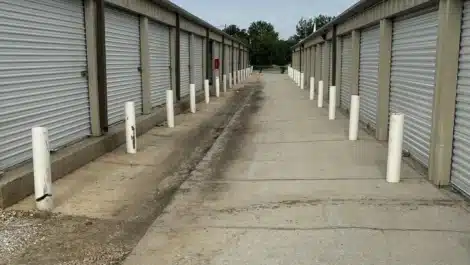 row of self storage units at self storage facility