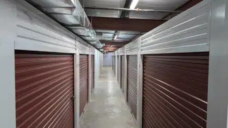 row of self storage units