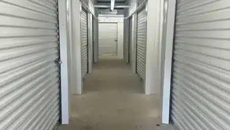 clean, well lit hallway to self storage units