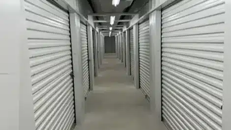 well lit hallway for self storage units