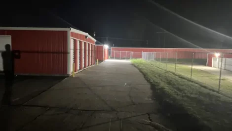 well lit storage lockers at night