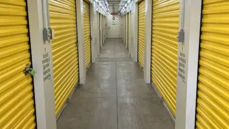 row of self storage units at storage facility