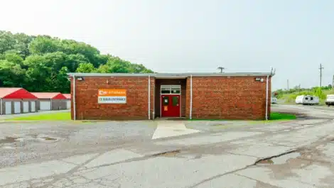 Main entrance at self storage facility