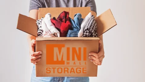 Clothing stored in a Mini Mall Storage moving box