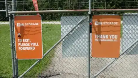 Gate signage at secure self storage facility