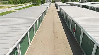 aerial view of row of self storage units