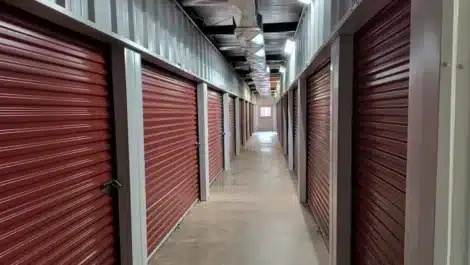 well lit, clean self storage hallway