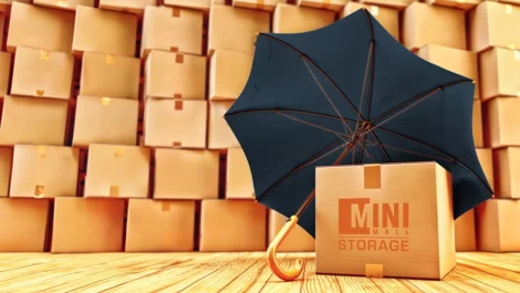 Mini Mall Storage boxes under an umbrella
