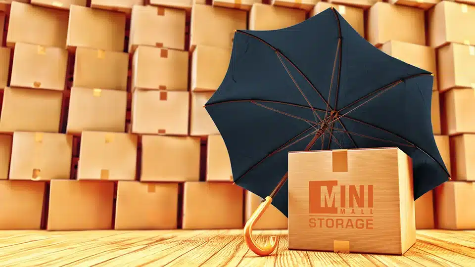Mini Mall Storage boxes under an umbrella