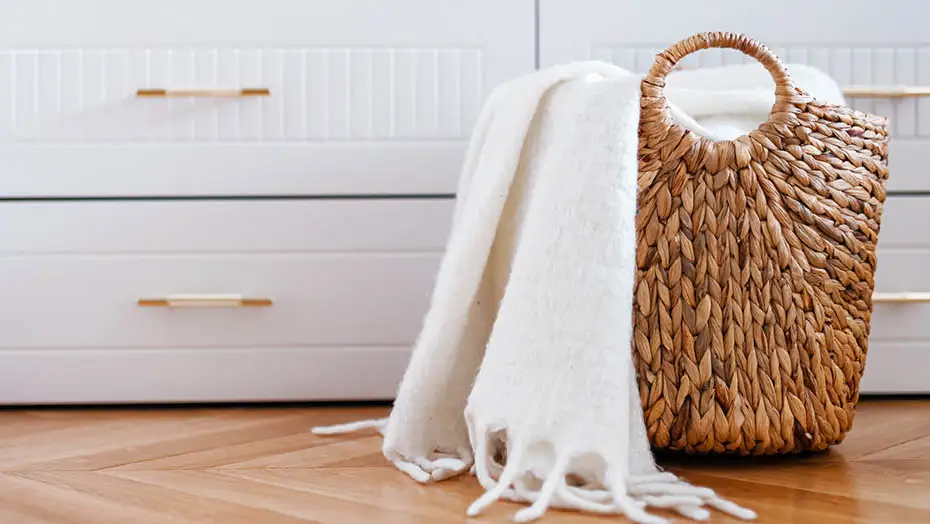wicker basket with blanket