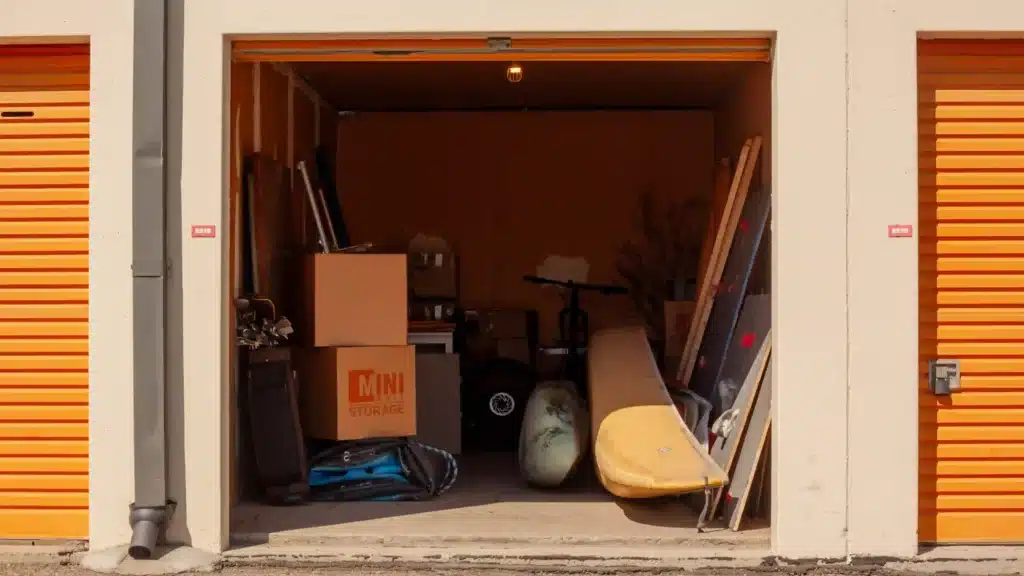 Mini Mall Storage unit with boxes and other goods