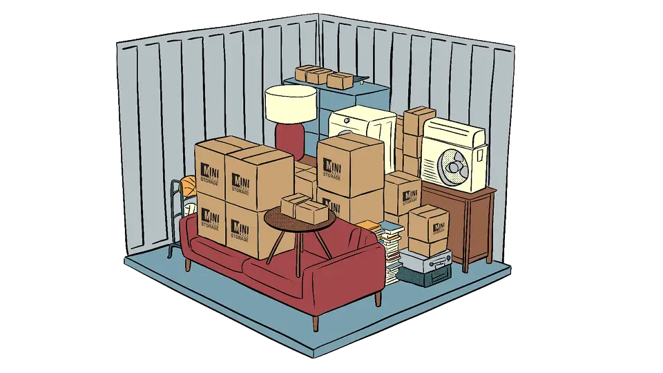 An image that shows what you can fit in a 10x10 storage unit with Mini Mall Storage