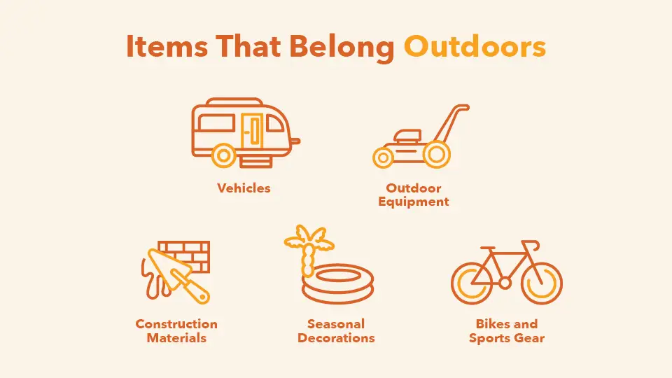 A picture of items that belong in outdoor storage