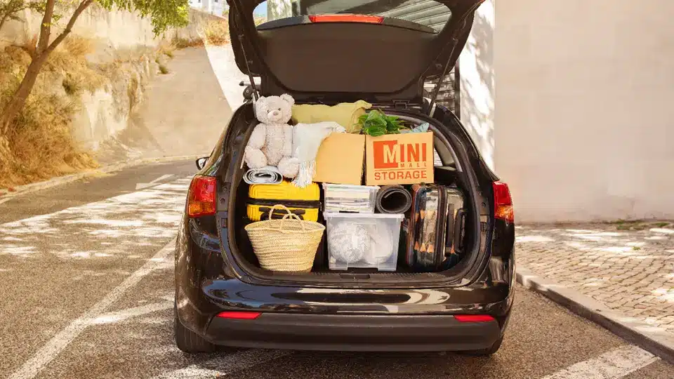 Packing a car with Mini Mall Storage boxes 