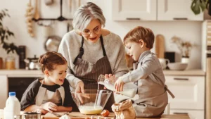 a family baking together