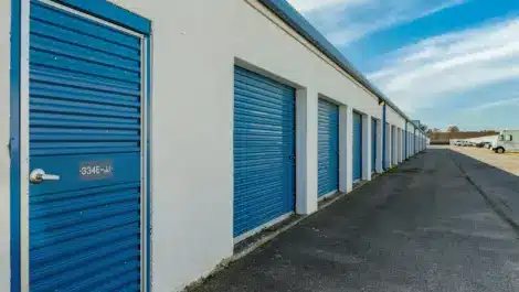 Row of units at self storage facility