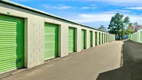 Row of units at self storage facility