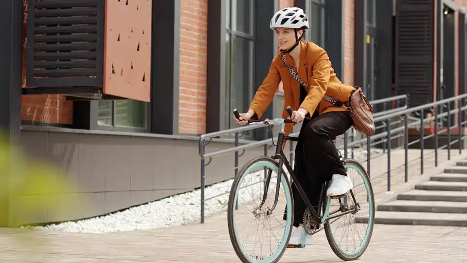 bicyclist in Waterloo, ON on her way to her storage unit