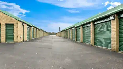 Row of units at self storage facility