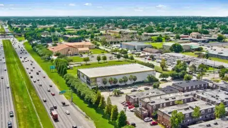 Aerial view of self storage facility