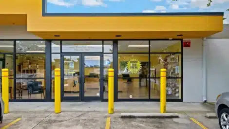 Main entrance at self storage facility