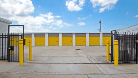 Front gate at self storage facility