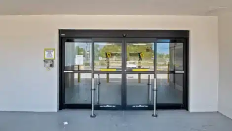 Main entrance at self storage facility