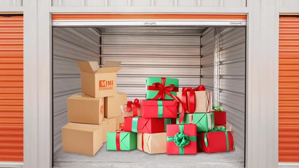 christmas presents in a storage unit